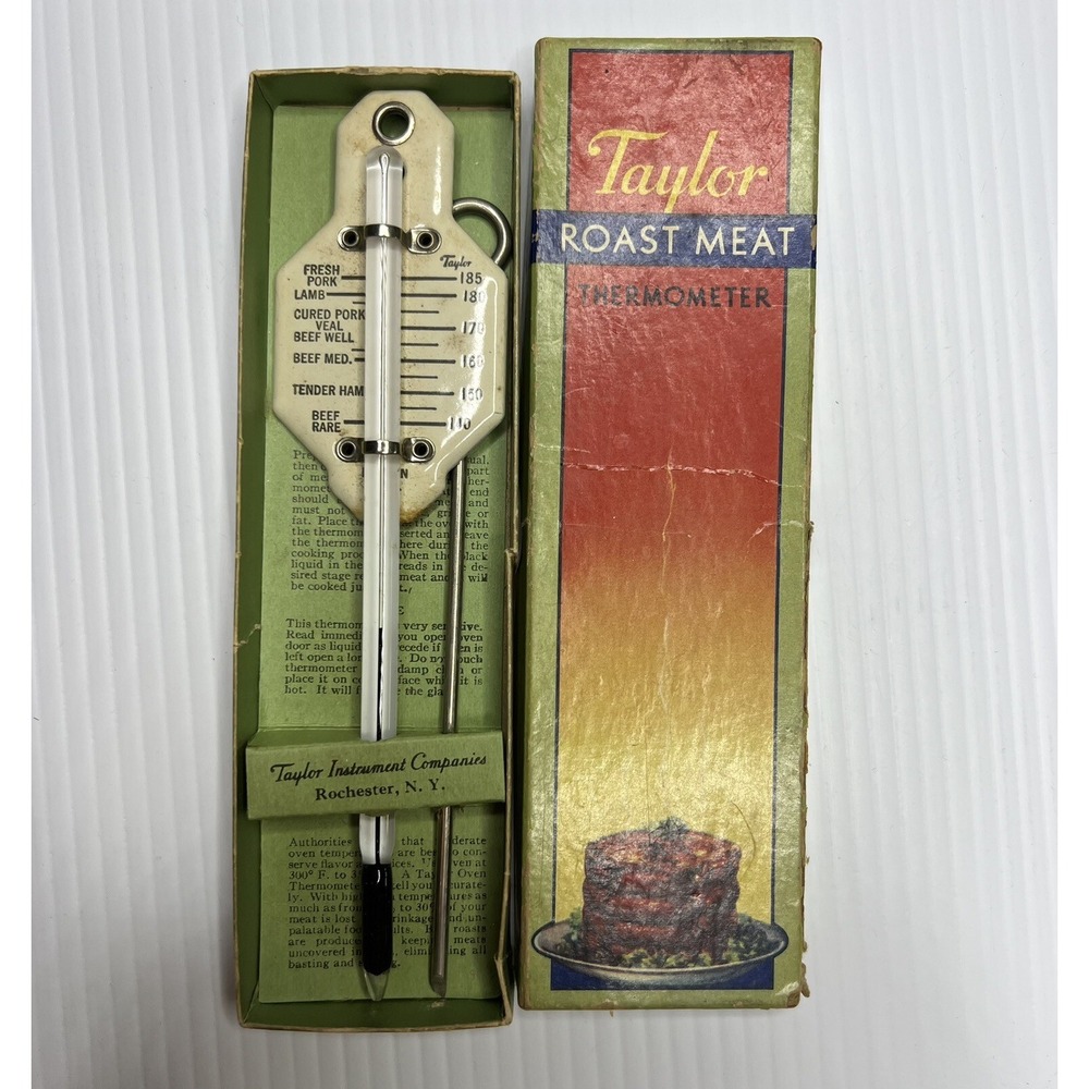 Vintage Taylor Roast Meat Thermometer No. 5936 1930's USA Original Box